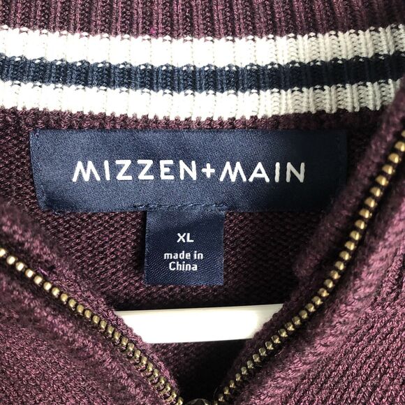 Mizzen+Main Sweater Mens XL Cassady Quarter Zip Plum Heather Mock Neck Pullover - Picture 7 of 14